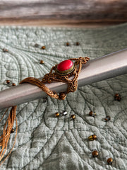 Red Onyx Macrame Ring