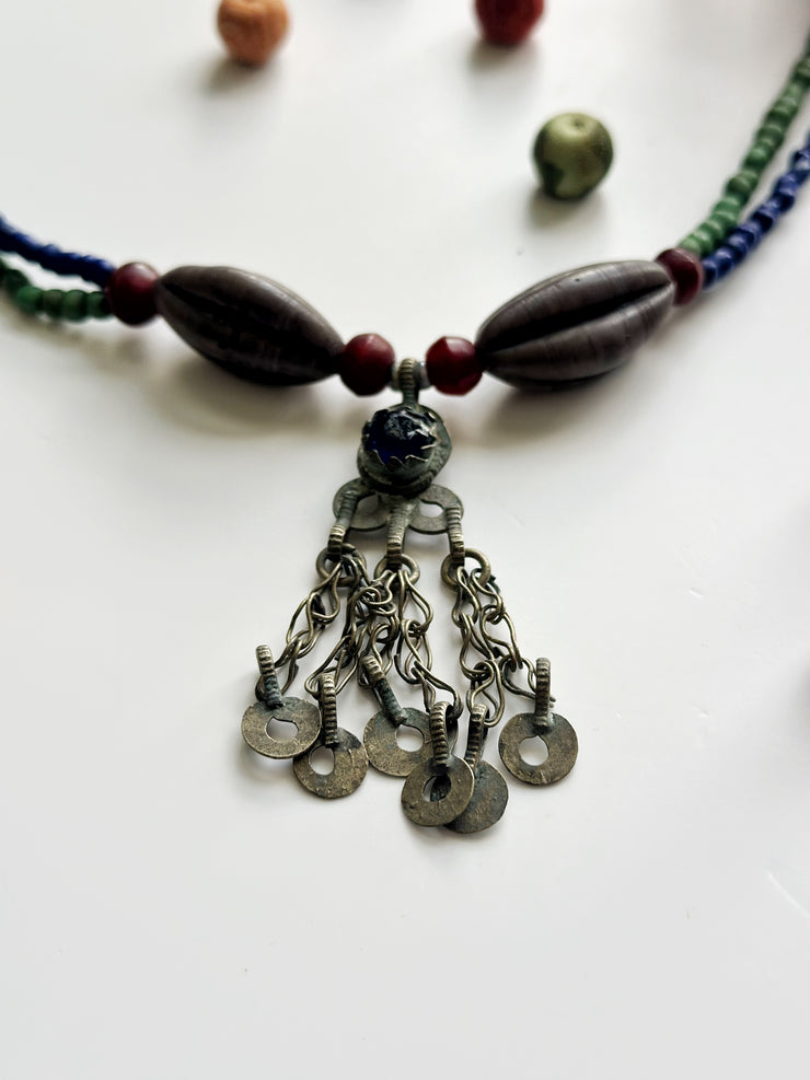 Ethnic Beaded Necklace with Vintage Afghani Pendant