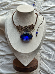 Micro Macrame Necklace with Rare Vintage Cobalt Czech Glass