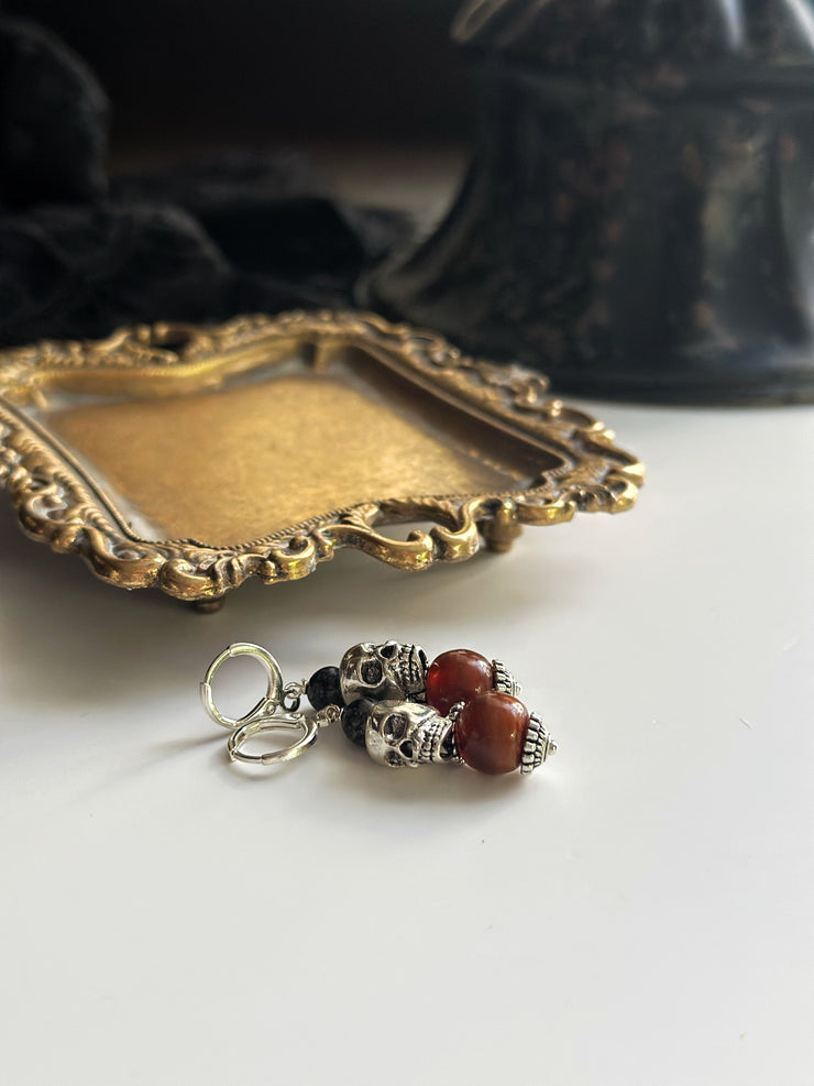 Anitque Bronze Skull and Bone Plug Friendly Earrings