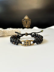 Bronze Skull Double Beaded Agate Bracelet