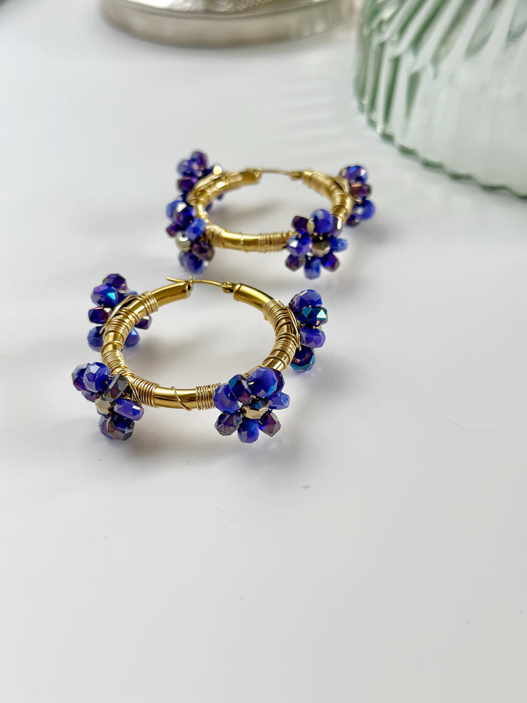 Royal Blue Duo Chrome Flower Hoops