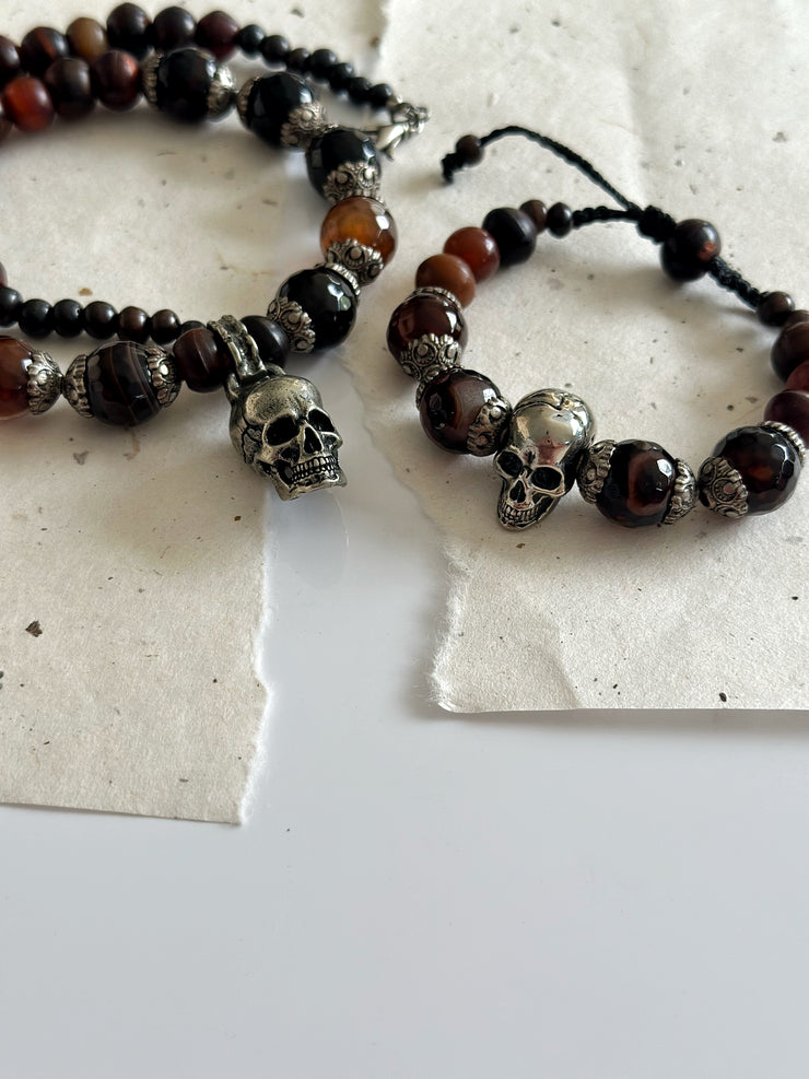 Silver Skull Agate Bracelet
