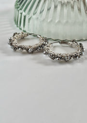 Silver Crystal Beads Hand Wrapped Hoops