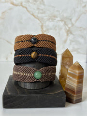 Mens Macrame Cuff with Matte Tigers Eye