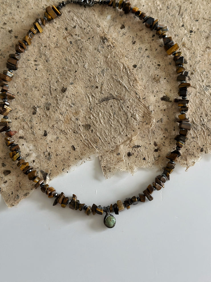 Tigers Eye Puka with African Turquoise Pendant and Black Hematite