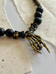 Antique Gold Rock n Roll Skull Necklace