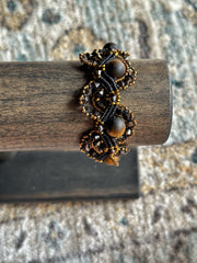 Tigers Eye Beaded Adjustable Macrame Cuff