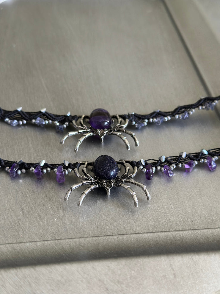 Amethyst Spider and Iolite Macrame Choker