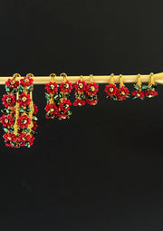 Hand Wrapped Red Flower Hoops with Metallic Green Leaves Small