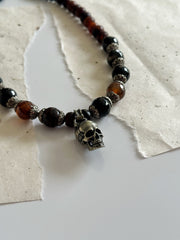 Sterling Silver and Agate Skull Necklace