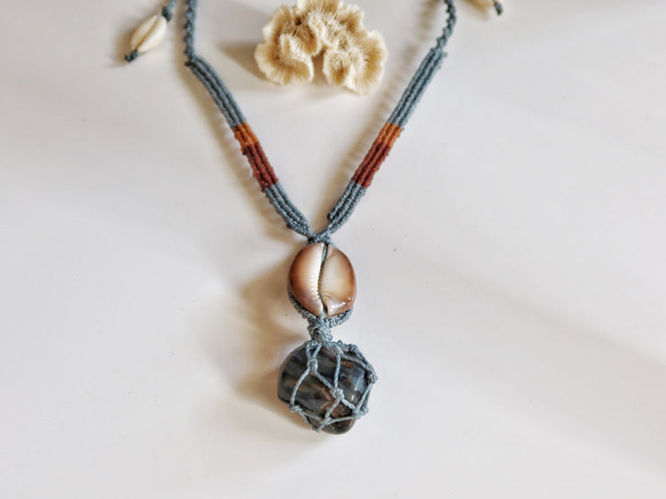 Blue Tigers Eye Macrame Necklace