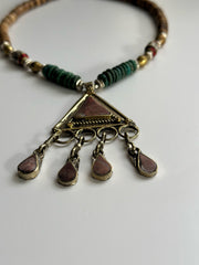 Turquoise Coral Coconut Brass and Silver Necklace