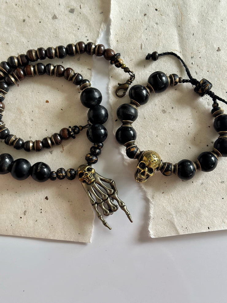 Antique Silver Rock n Roll Skull Necklace