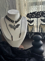 Night Moth Beaded Fringe Earrings Mixed Metal