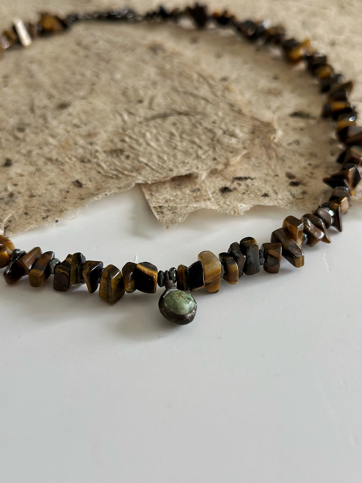 Tigers Eye Puka with African Turquoise Pendant and Black Hematite