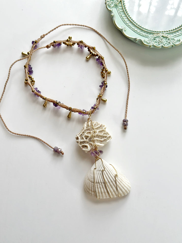 Natural Seashell and Amethyst Choker