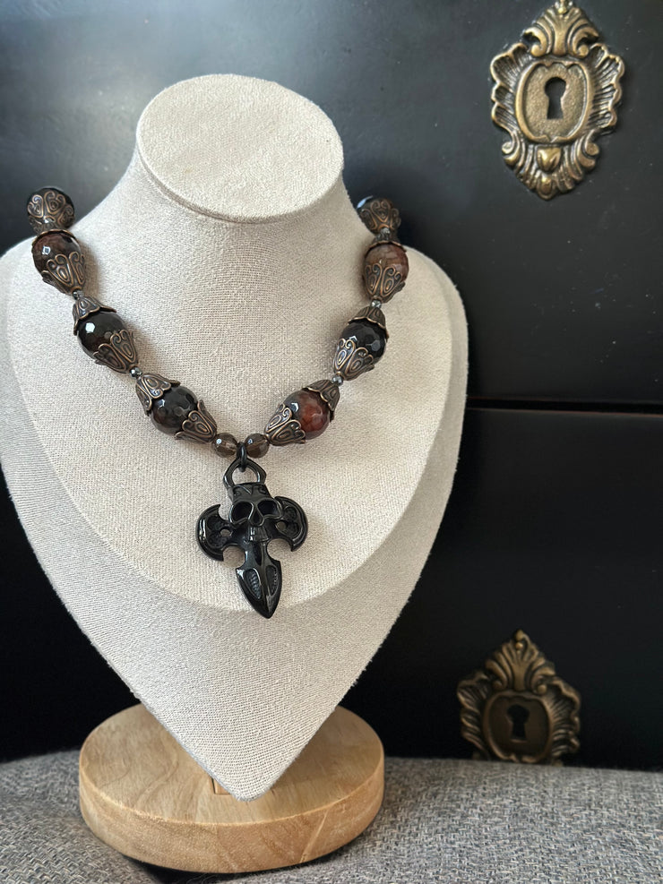 Agate Skull Dagger Necklace
