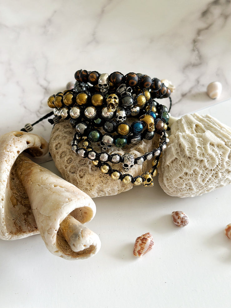 Hematite Skull Bracelet