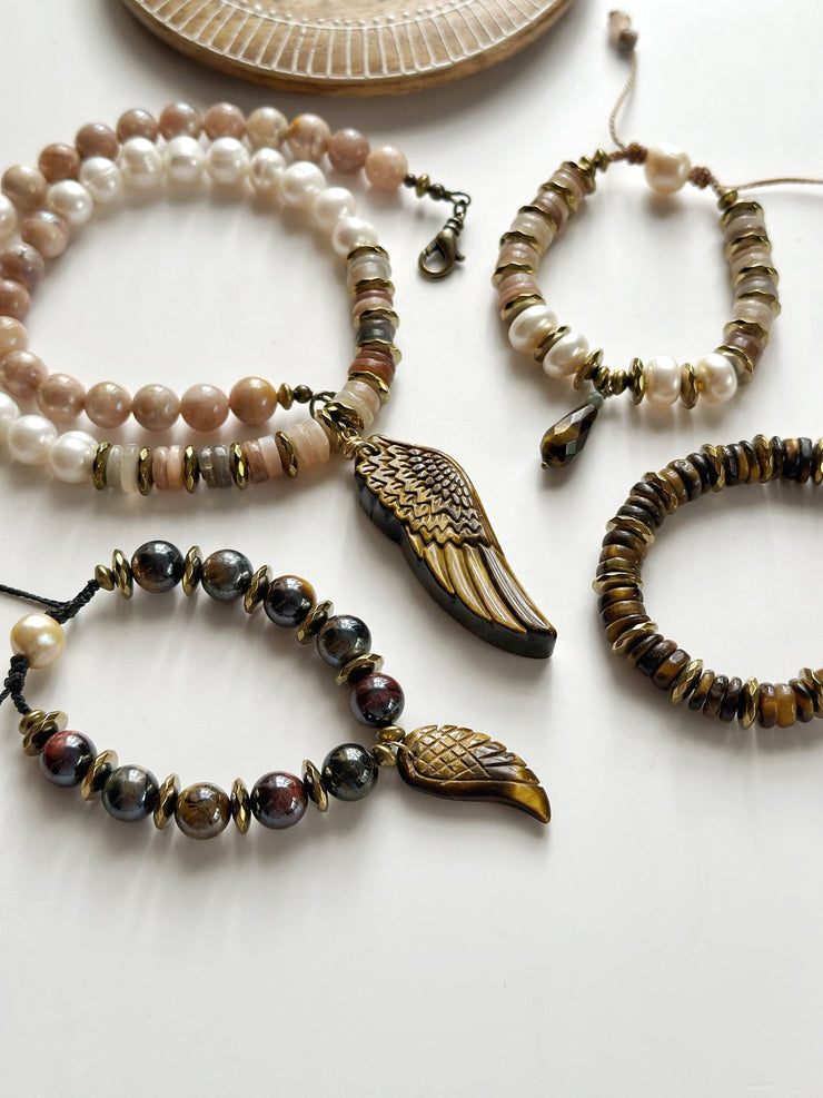 Tigers Eye and 18k Gold Filled Hematite Bracelet