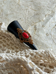 Red Coral Macrame Ring