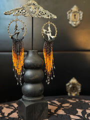 Spooky Season Macrame Beaded Fringe Earrings