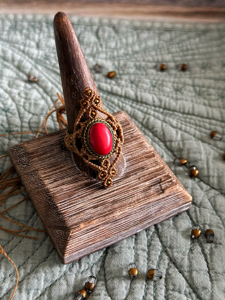 Red Onyx Macrame Ring