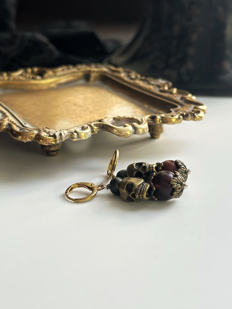 Anitque Bronze Skull and Bone Plug Friendly Earrings