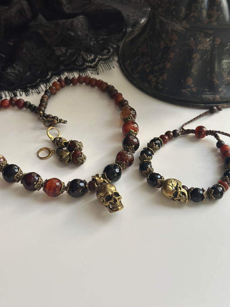 Anitque Bronze Skull and Bone Plug Friendly Earrings