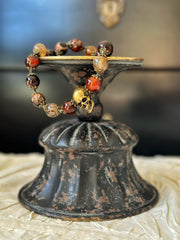 Red Agate Bronze Skull Necklace