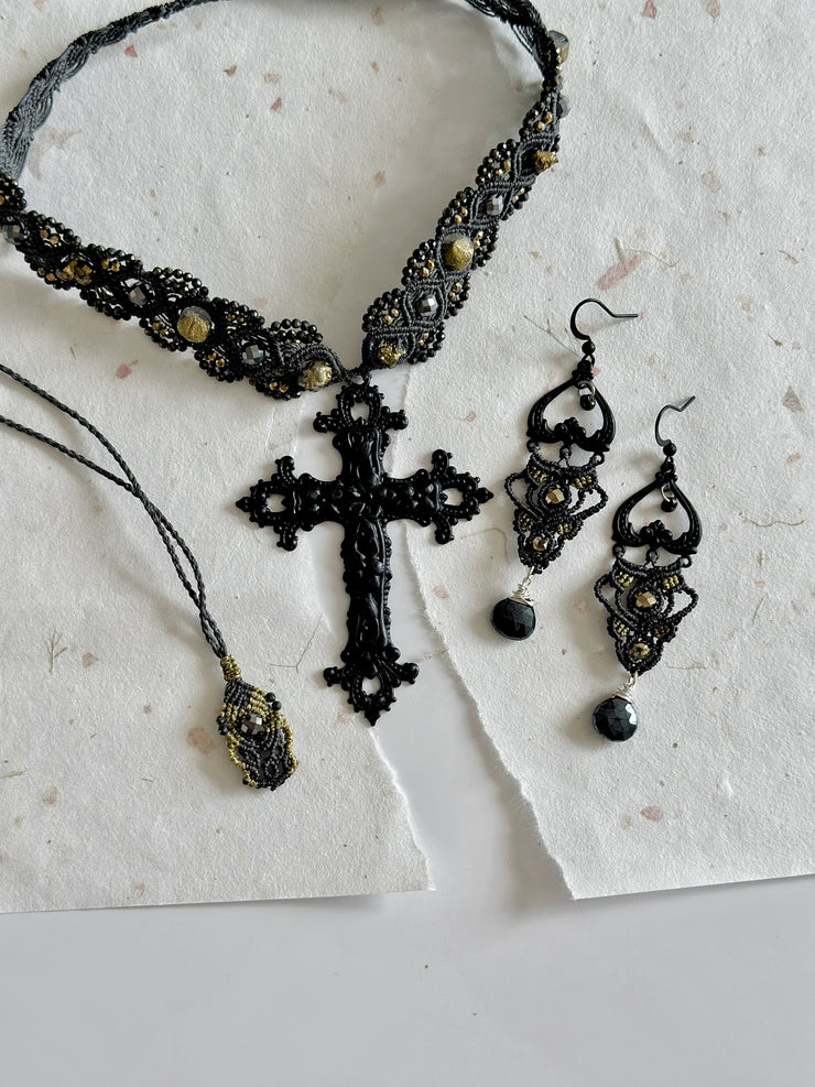 Medieval Gothic Macrame Cross Set