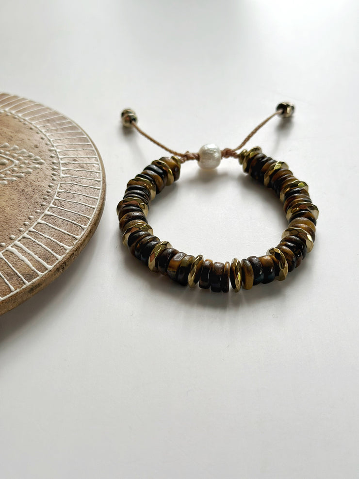 Tigers Eye and 18k Gold Filled Hematite Bracelet