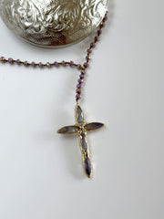 Lavender Hand Tied Crystal Cross Pendant