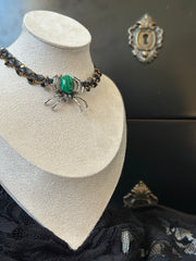 Malachite and Onyx Gemstone Spider Macrame Choker