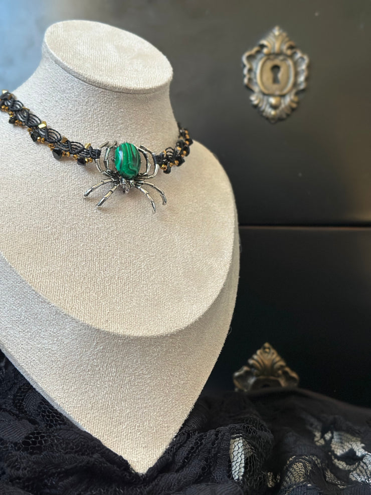 Malachite and Onyx Gemstone Spider Macrame Choker