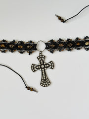 Gothic Cross and Skull Macrame Choker