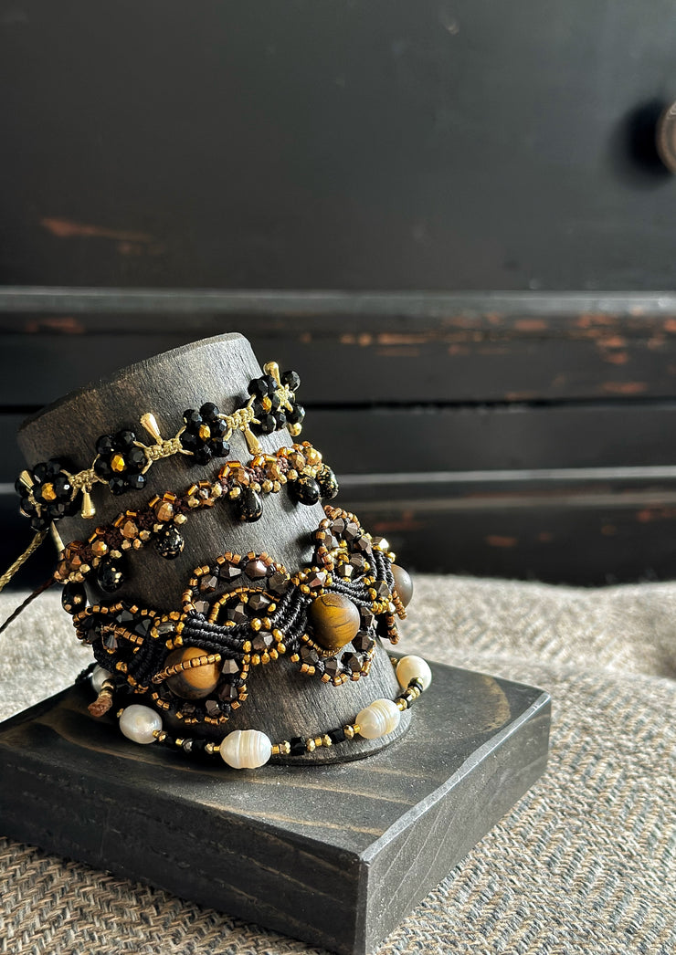 Tigers Eye Beaded Adjustable Macrame Cuff