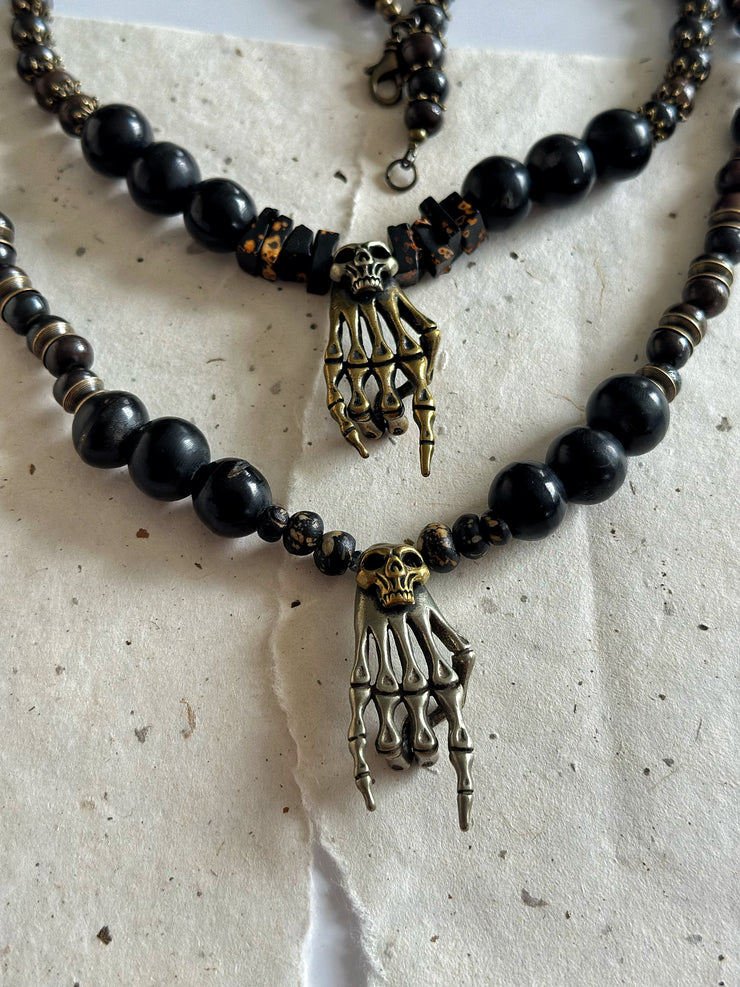 Antique Gold Rock n Roll Skull Necklace