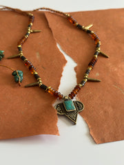 Turquoise Brass and Bone Ethnic Necklace