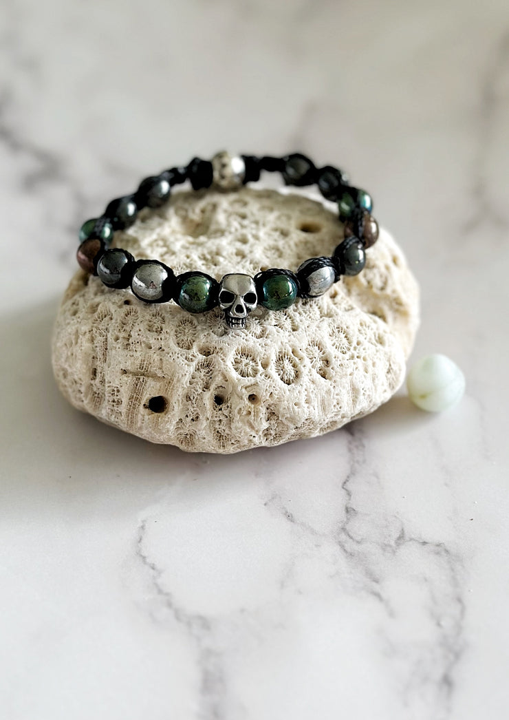 Hematite Skull Bracelet