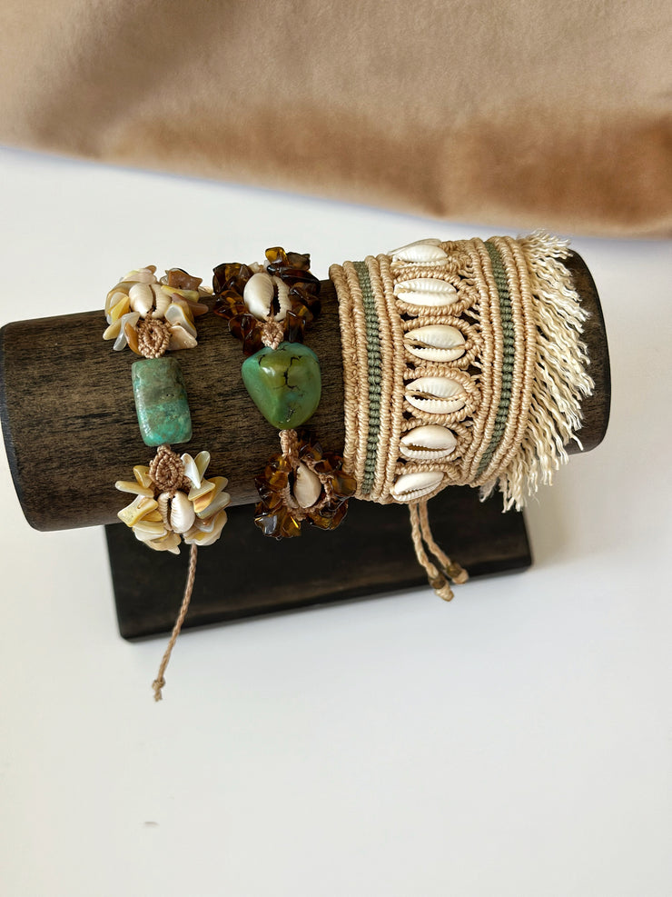 Turquoise and Shell Macrame Bracelet