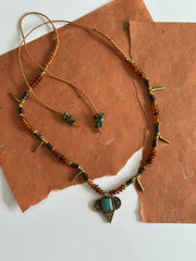 Turquoise Brass and Bone Ethnic Necklace