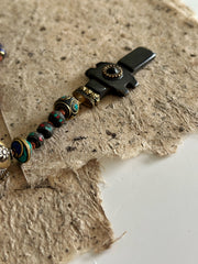 Hand Knotted Rosary with Carved Bone Inlaid Lapiz Lazuli Cross