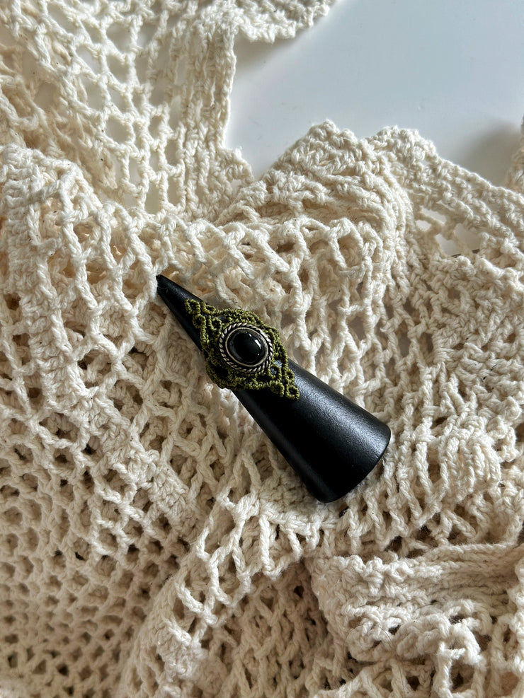 Onyx Macrame Ring