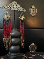 Spooky Bat Beaded Finge Earrings
