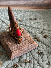 Red Onyx Macrame Ring