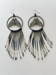 Gothic Night Moth Beaded Fringe Hoops