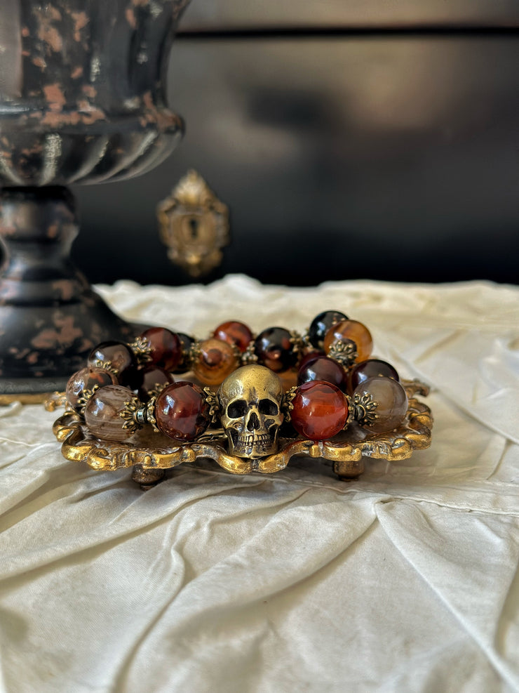 Red Agate Bronze Skull Necklace