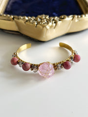 Pink Titanium Quartz Brass Cuff