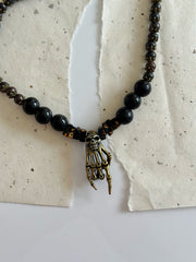 Antique Gold Rock n Roll Skull Necklace